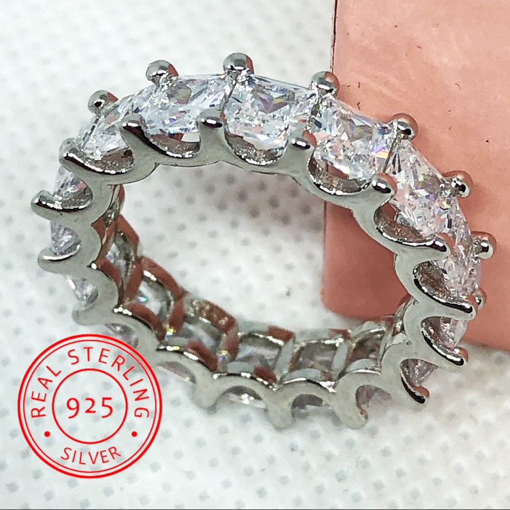 925 Silver Princess Diamond Cut Eternity Band